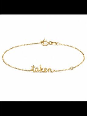 NWT Sydney Evans Delicate 'Taken' Script Bracelet in Gold with Dimond Bezel
